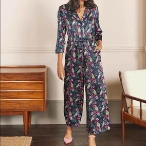 Boden Women's Blue Collar Detail Cropped Jumpsuit French , Berry Bird